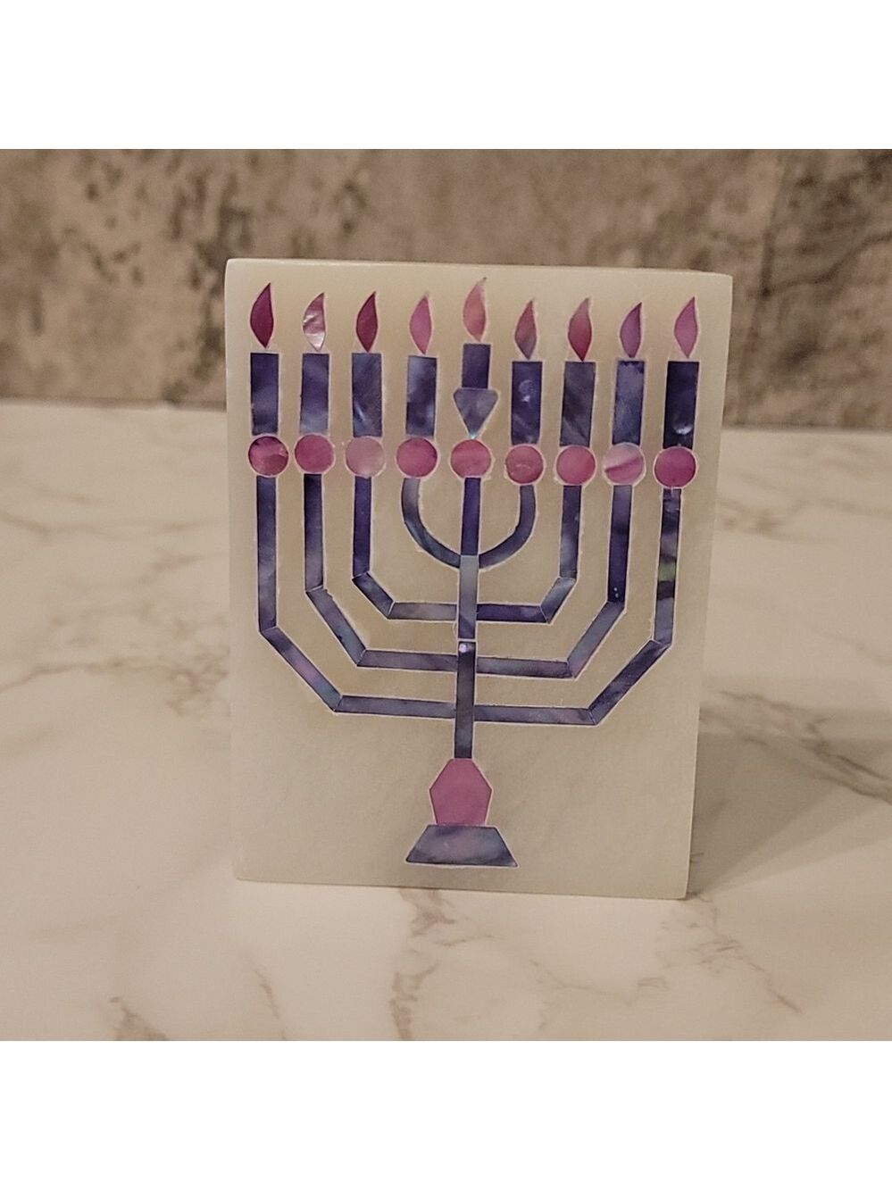 Vintage Soapstone Menorah mother of pearl inlay box - Picture 1 of 6